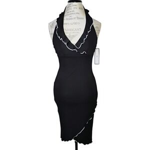 NWT Y2K La Belle Babydoll Halter Dress Womens Small Black Mesh Fairy Grunge Goth